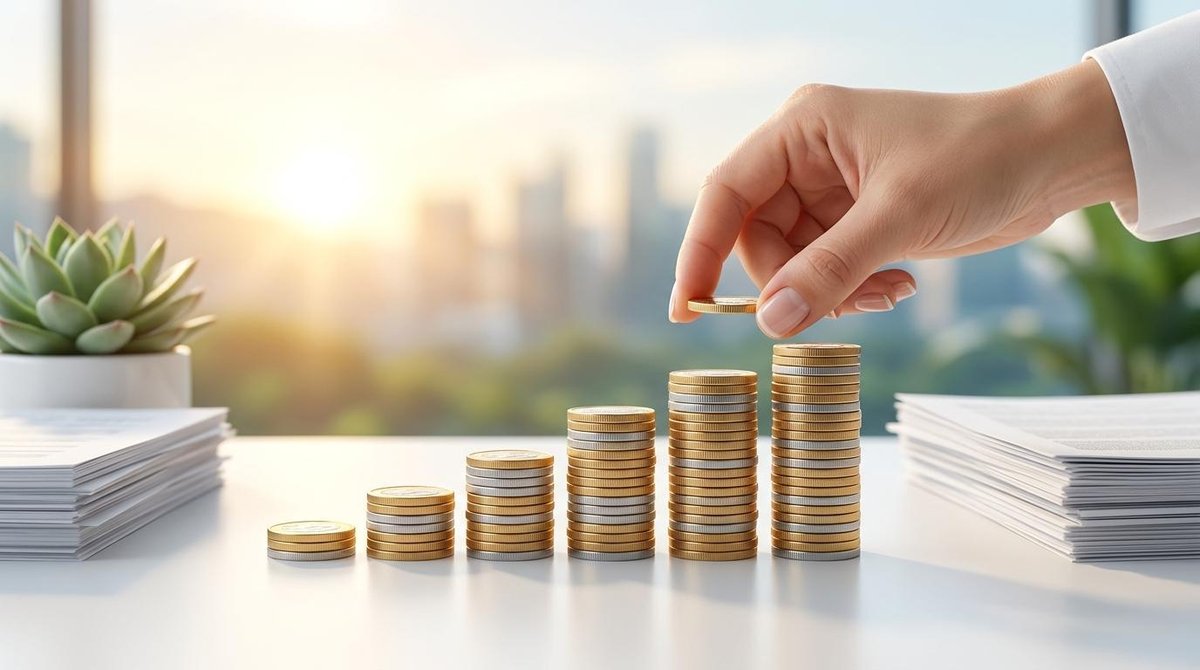 Pessoa sentada à mesa analisando projeções financeiras em um caderno e celular
